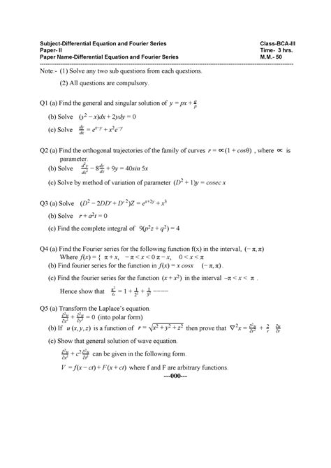 Sample/practice exam 2016, questions - Subject-Differential Equation ...