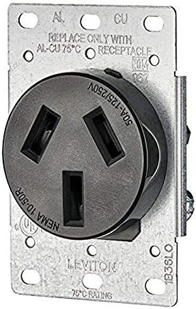 Leviton 5206-S10 50 Amp, 125/250 Volt, NEMA 10-50R, 3P, 3W, Flush ...