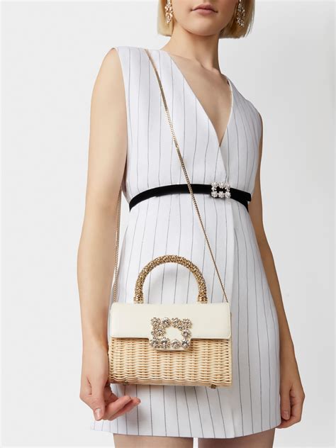 Jewel Efflorescence Mini Bag in leather and rattan Off White Woman ...