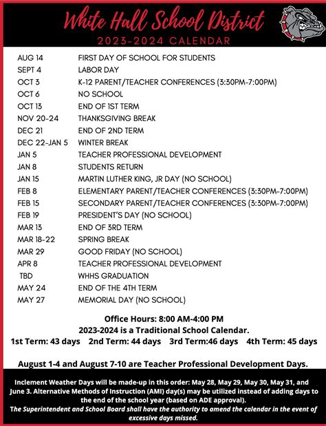 District Calendar of Events | White Hall School District