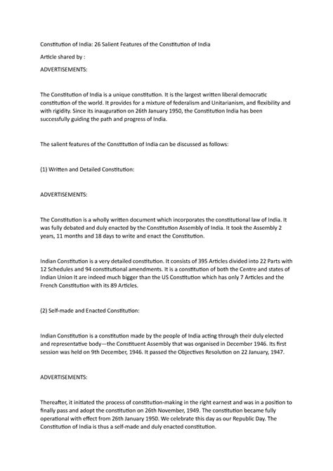 Silent features - Constitution of India: 26 Salient Features of the ...