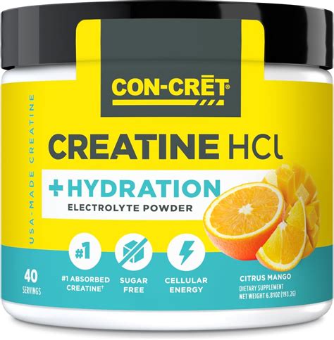 Amazon.com: CON-CRET Creatine HCl + Hydration | Electrolyte Powder Tub | Citrus Mango | Sugar ...