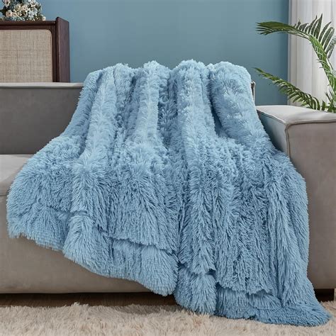 Amazon.com: GONAAP Fuzzy Faux Fur Throw Blanket Light Blue Super Soft ...