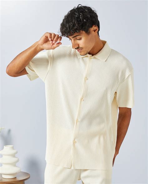 Buy Men Ivory Ribbed Lounge Shirt 132072292 in Saudi Arabia | REDTAG