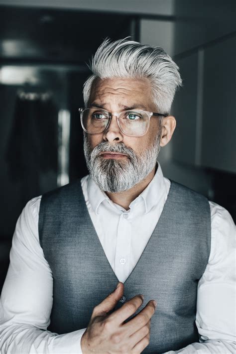 Bearded gray/silver haired swede model Male silver fox portraits ...