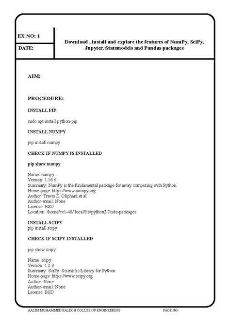 CS3361 Data Science Lab: NumPy, SciPy, and Pandas Installation Guide ...