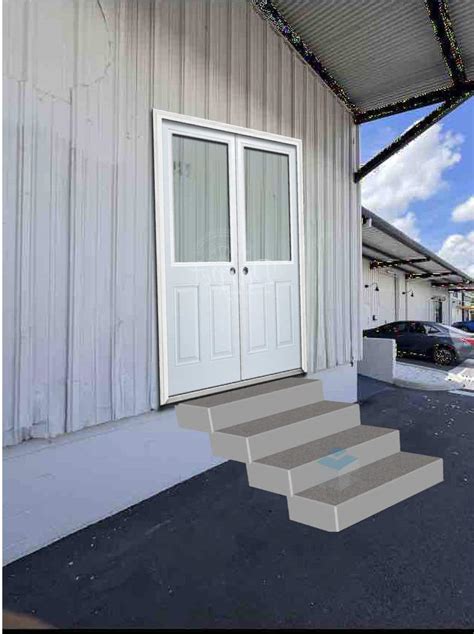 Add Industrial Metal Door & Concrete Steps to Warehouse Image | Freelancer