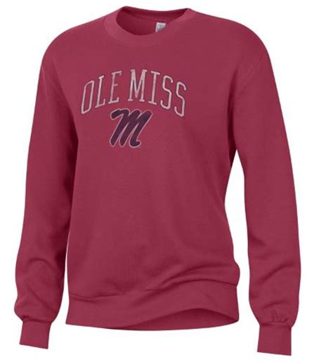 Ole Miss Cursive M Washed Terry Throwback Pullover Faded Red | Rebel ...