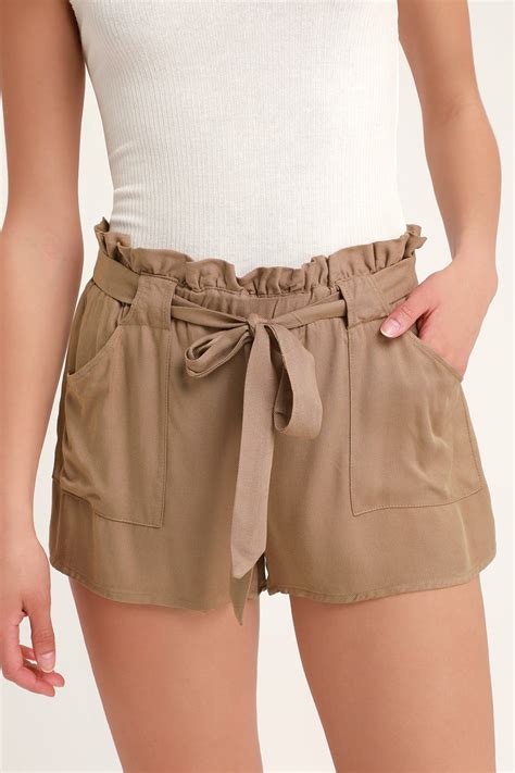 Belt It Out Brown Paper Bag Waist Shorts | Khaki fashion, Casual ...
