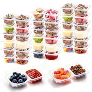 VOHEZTA 20PCS Reusable Snack Containers, 2 Compartment Condiment ...