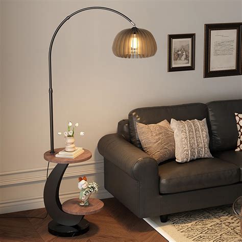 Bofea-Farmhouse Floor Lamps for Living Room,Black End Table with Lamp ...