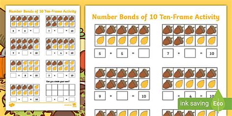👉 Number Bonds to 10 Autumn Ten-Frame Activity
