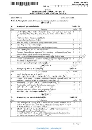 Discrete Structure Theory OF Logic KCS 303 2021 - AKTU_QP20E290QP | 19 ...