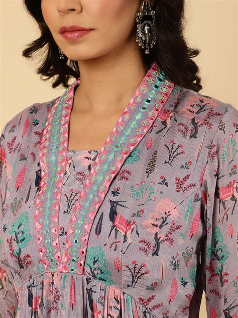 Lavender Mirror Embroidered Festive Kurta Set | Kurta Set For Women ...