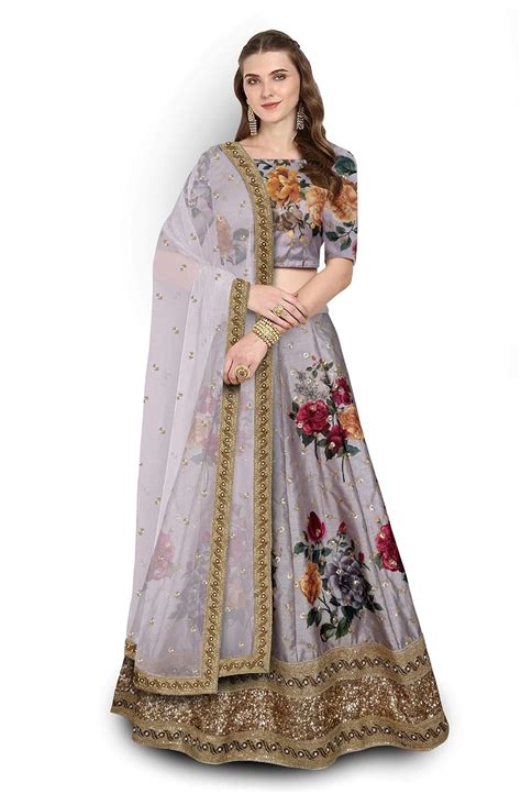 Zeel Clothing Women's Faux Silk Semi stitched Lehenga Choli (7019-Grey ...
