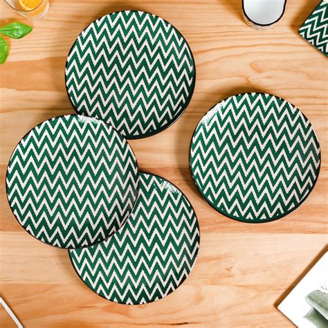 Set Of 4 Oscilla Ceramic Dinner Plate Green 11 Inch Online - Premium ...