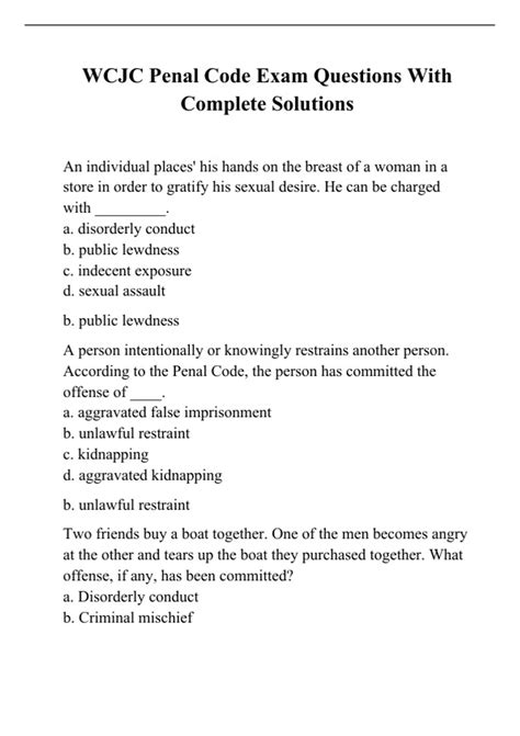 WCJC Penal Code Exam Questions With Complete Solutions - WCJC - Stuvia US