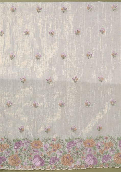 Buy Beige Threadwork Tissue Unstitched Salwar Suit - Koskii