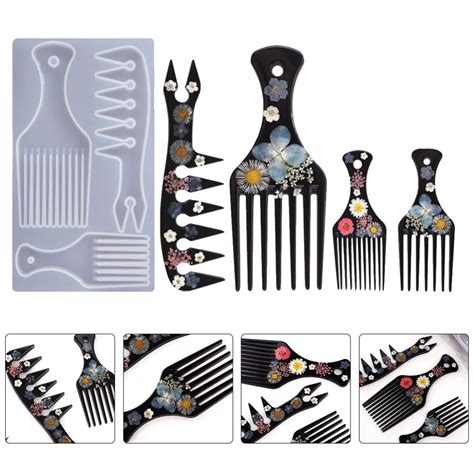 HEALLILY Hair Pick Silicone Molds Afro Female Comb Resin Molds DIY ...