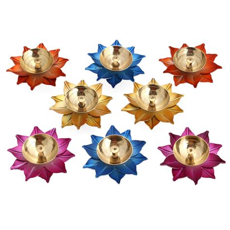 Buy CraftVatika Brass Diya Deepak Lotus Oil lamp Colorful Kamal Design ...