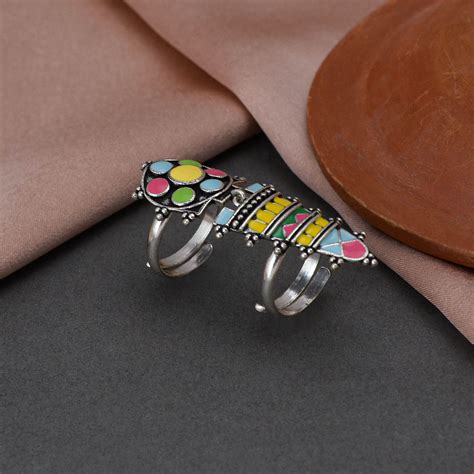Folklore Long Coloured Enamel Finger Ring – VOYLLA