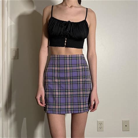Brandy Melville style plaid purple pink skirt.... - Depop