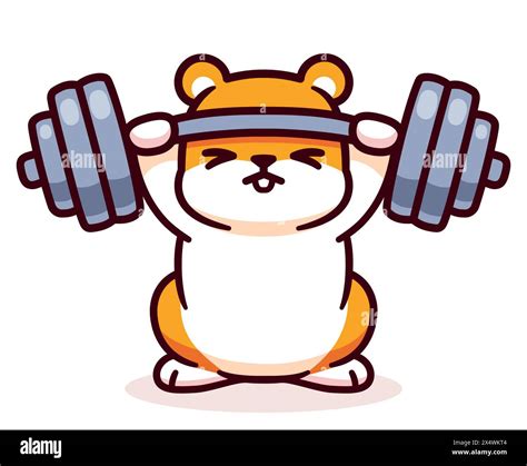 Cute cartoon hamster lifting barbell. Funny fitness and exercise ...
