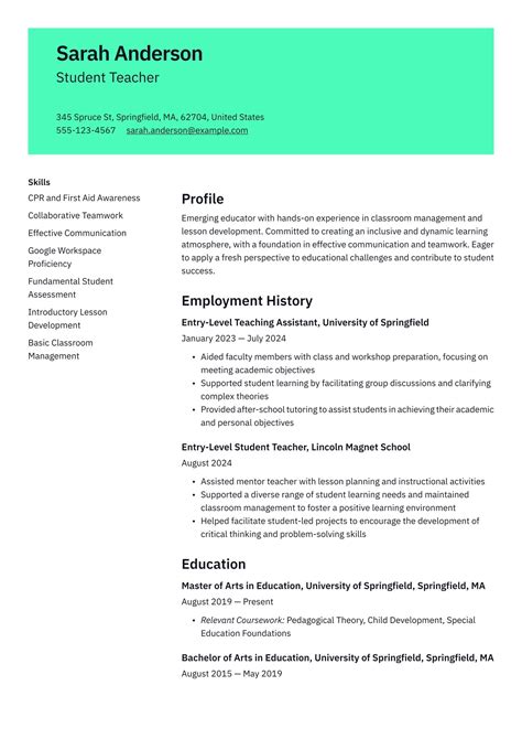 Resume Teacher Examples