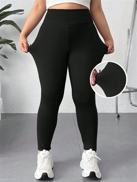 SHEIN EZwear Plus Size Solid Color Elastic High Waist Leggings | SHEIN USA