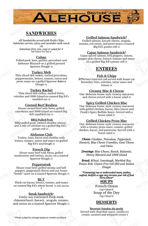 Menu at Brother Jon's Alehouse pub & bar, Bend