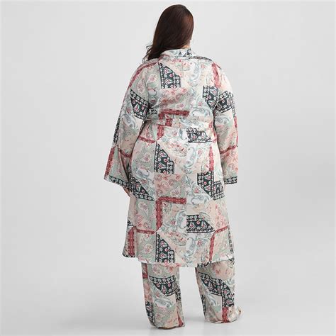 Plus Size Green Tile Print Satin Robe Set by CALAE | Sizes Available L ...