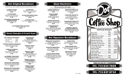 Dot Coffee Shop menu in Houston, Texas, USA