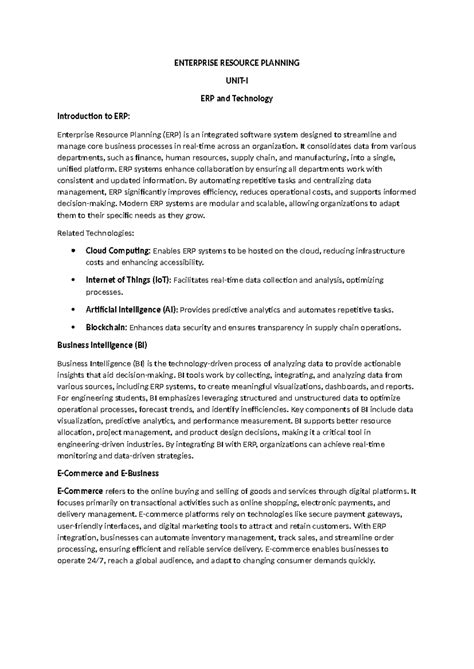 Unit I - ERP: Introduction to Enterprise Resource Planning and Related ...