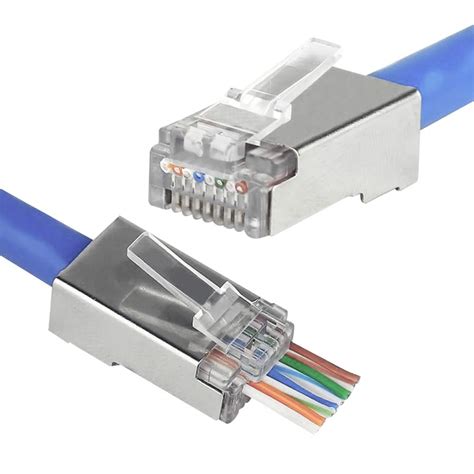 Shielded CAT6 Connectors Rj45 Pass Through Ends Gold Plated Network ...