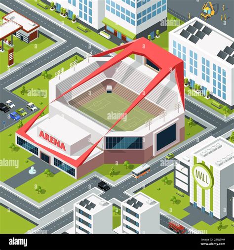 Isometric urban landscape with modern building of stadium Stock Vector ...