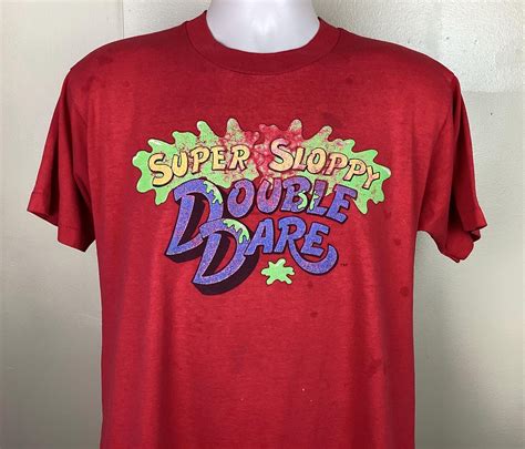Vtg 80s 90s Nickelodeon Super Sloppy Double Dare T-shirt Red L Kids TV ...