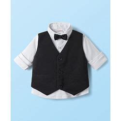 Babyhug Knit Full Sleeves Solid Three Piece Party Suit with Bow - Black
