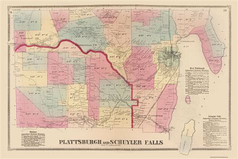 Historic City Map - Plattsburgh Schuyler Falls New York - Beers 1869 - 23 x 34.29 - Vintage Wall ...