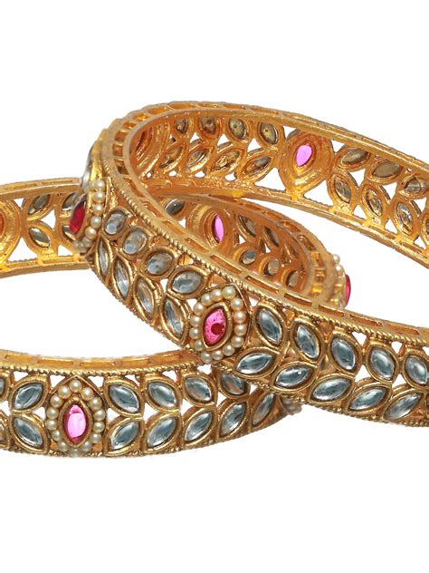 Priyaasi Traditional Gold Plated Kundan Studded Leaf Bangle Set of 2