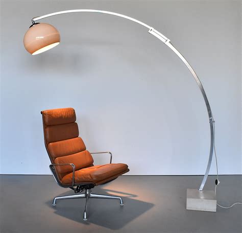 Adjustable Arc Floor Lamp With Original Shade & marble base, 1970s | #89680