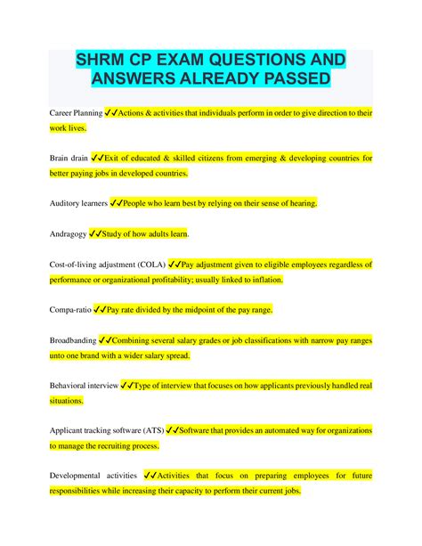 SHRM CP EXAM QUESTIONS AND ANSWERS ALREADY PASSED - Browsegrades