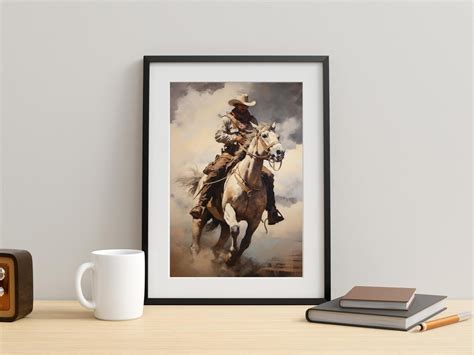 Cowboy Riding Horse Painting, Western Wall Art, Cowboy Art Print ...