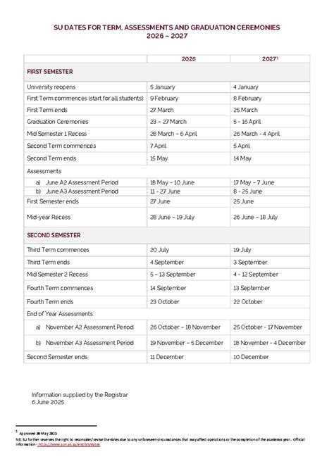 SU Academic Calendar 2026-2027: Key Dates & Assessments - Studocu