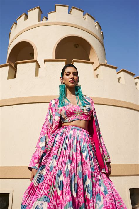 SHAKTI MOHAN IN FLORAL PRINT EMBROIDERED JACKET AND SPAGHETTI BRALET W ...