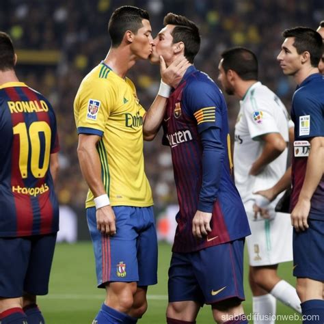 cristiano ronaldo y messi dandose un beso en la boca Prompts | Stable ...