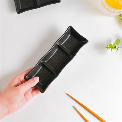 Ebony Black 3 Section Dip Plate Online - Premium Dip Bowl | Nestasia