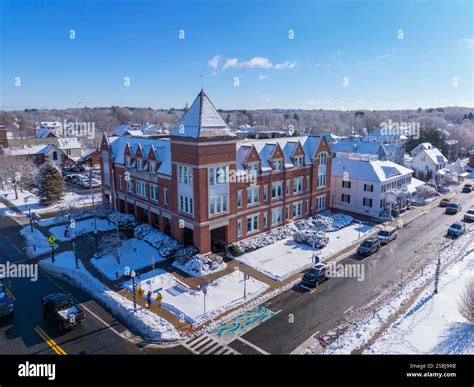 Natick Town Hall aerial view in winter at 13 E Central Street in ...