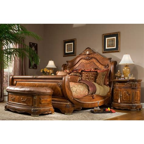 AICO Michael Amini 3pc Cortina Queen Size Sleigh Bedroom Set in Honey ...