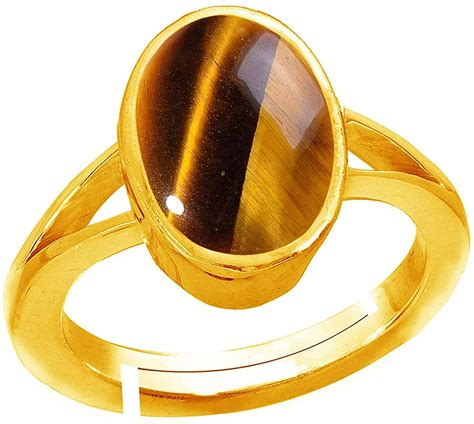 Buy APSLOOSE Natural Tiger's Eye Gold Plated Adjustable Ring 9.25 Ratti ...