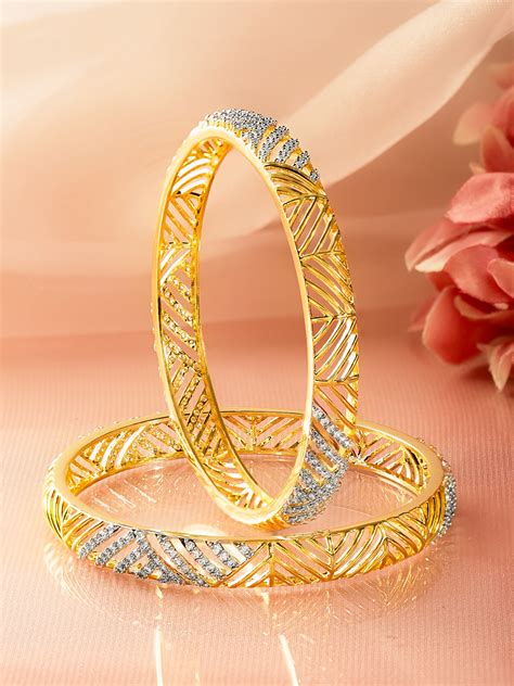 American Diamond Zirconia Gold Bangles Set Of 2 – Rubans